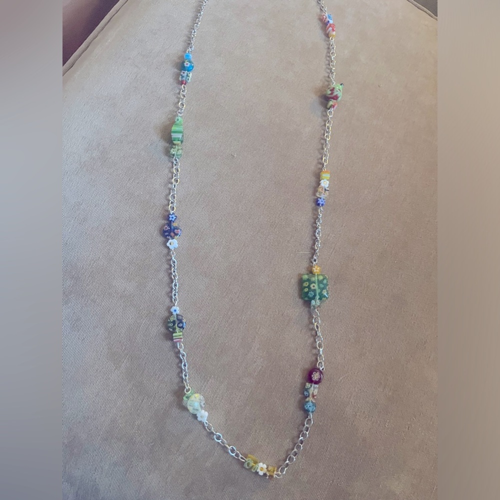 Murano Miliform colorful beaded chain long necklace